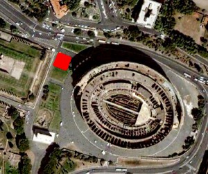 Location of the base of the Colossus in red.