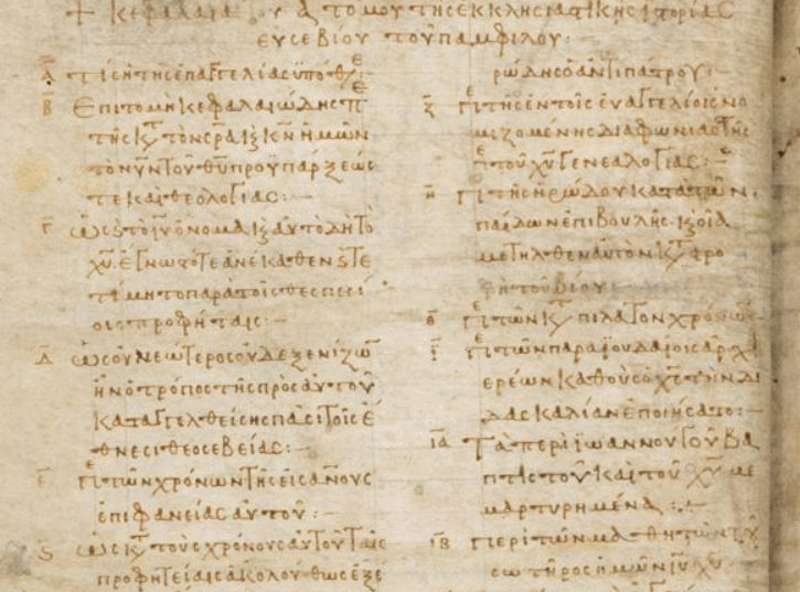 Table of contents for Eusebius HE in 11th century manuscript