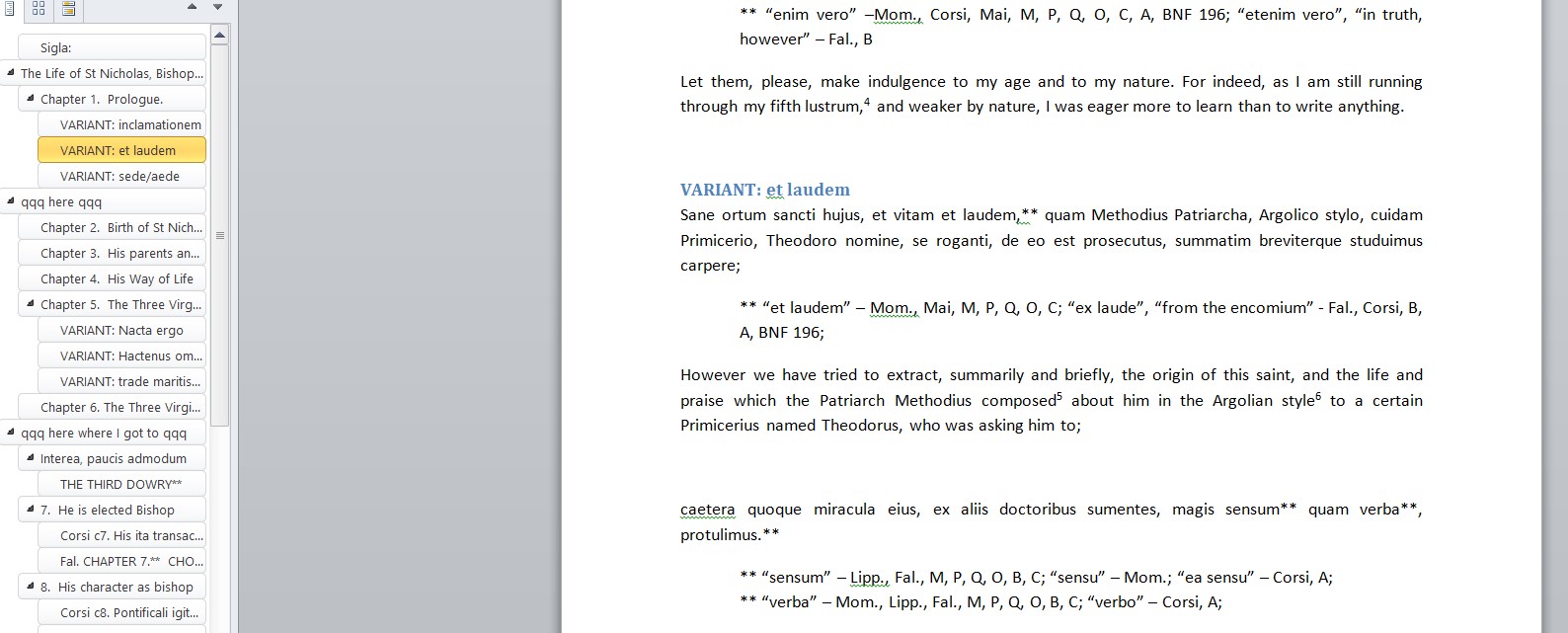Screenshot of my Word text with H3 markers visible